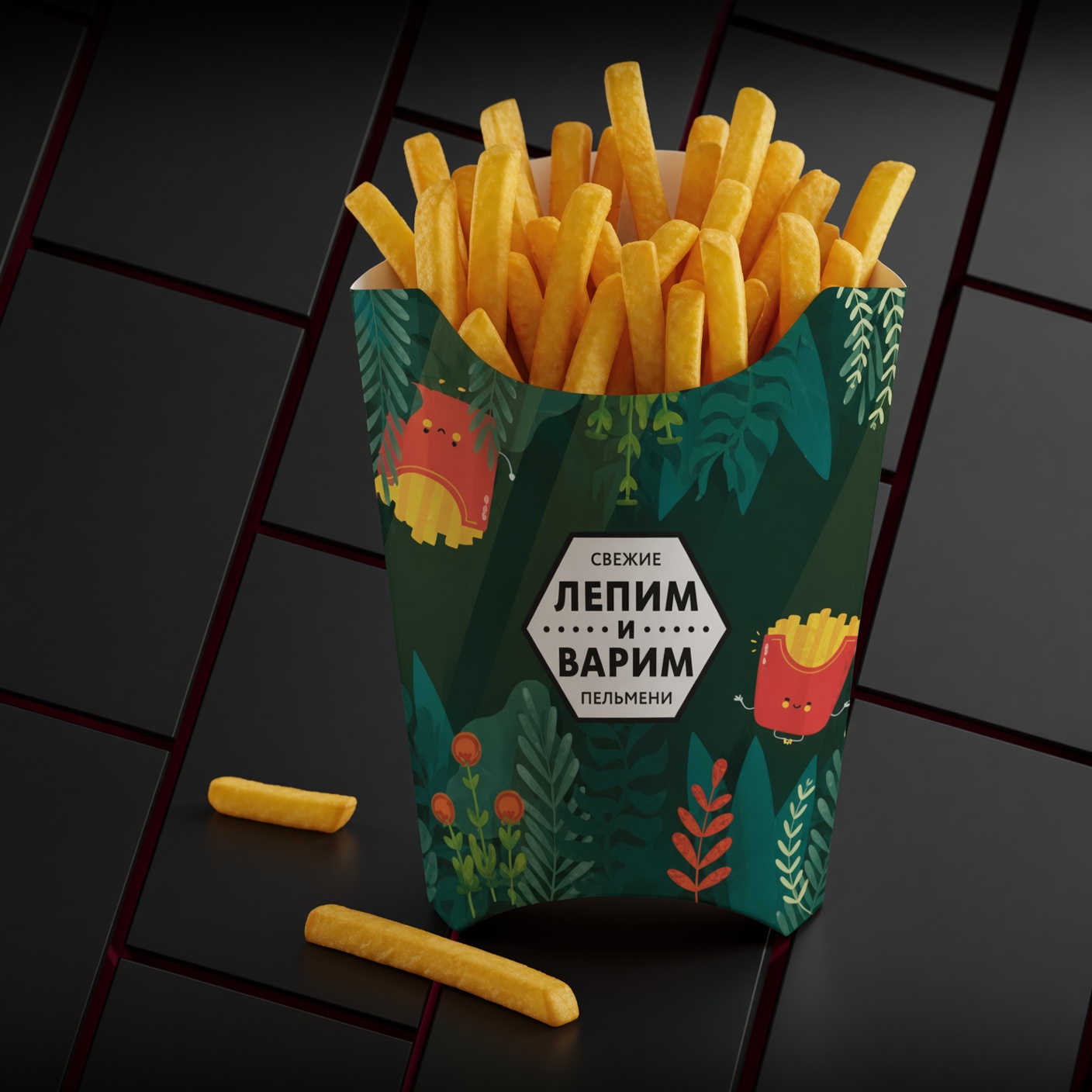 Дизайн коробочки савок для картофеля фри